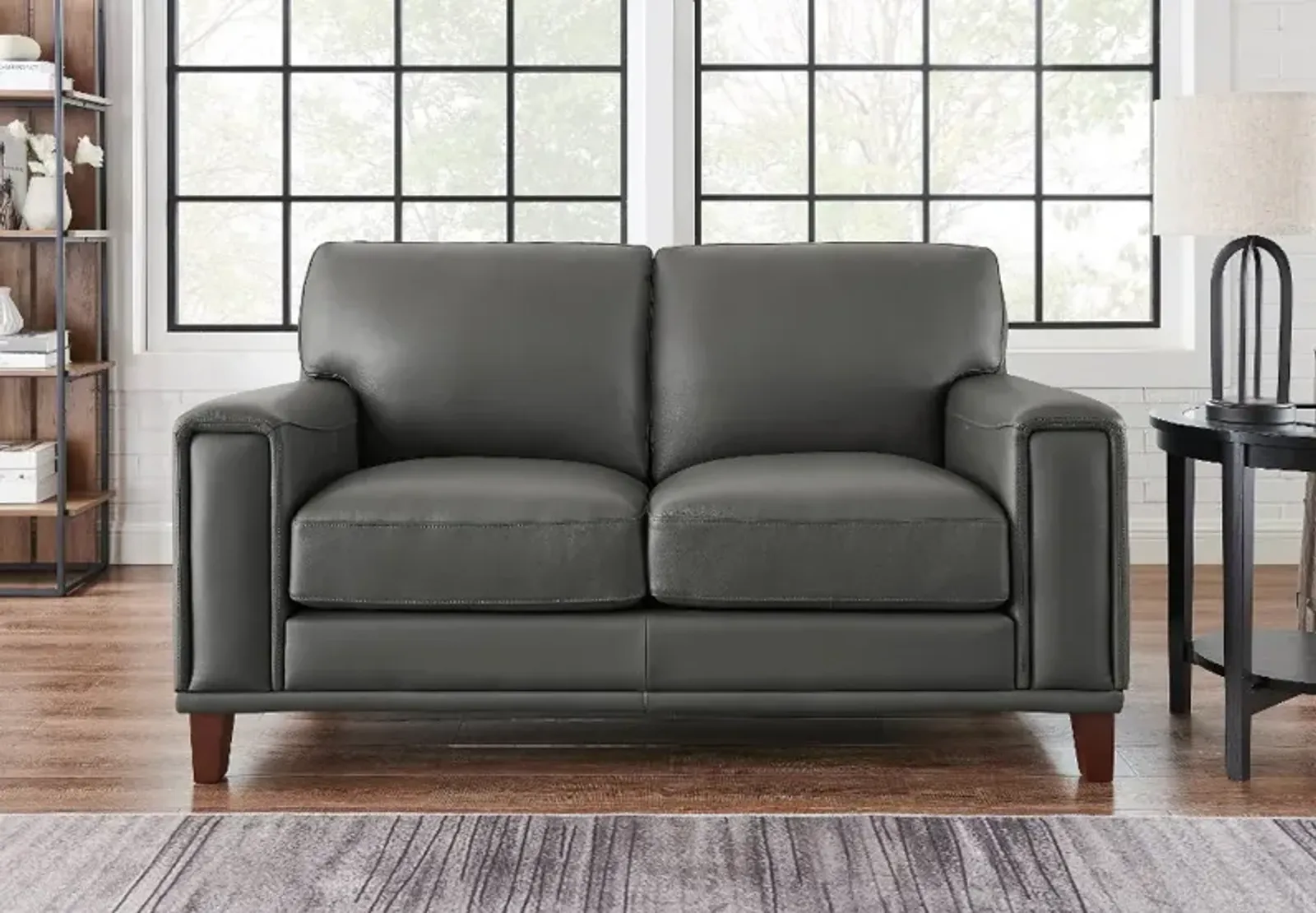 Harper Gray Leather Loveseat