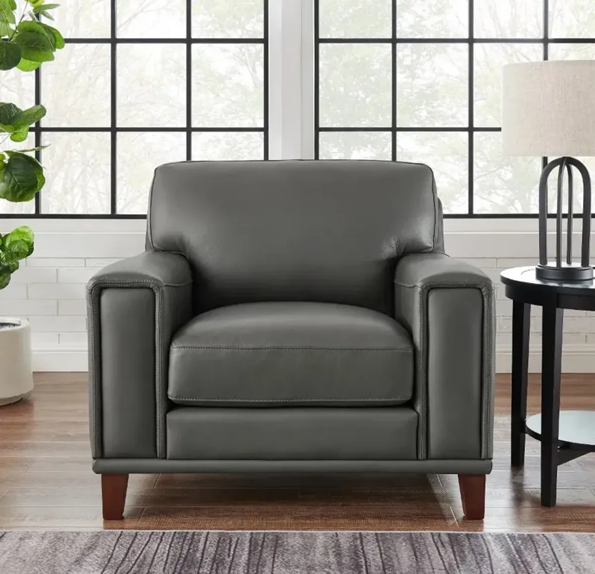 Harper Gray Leather Accent Chair