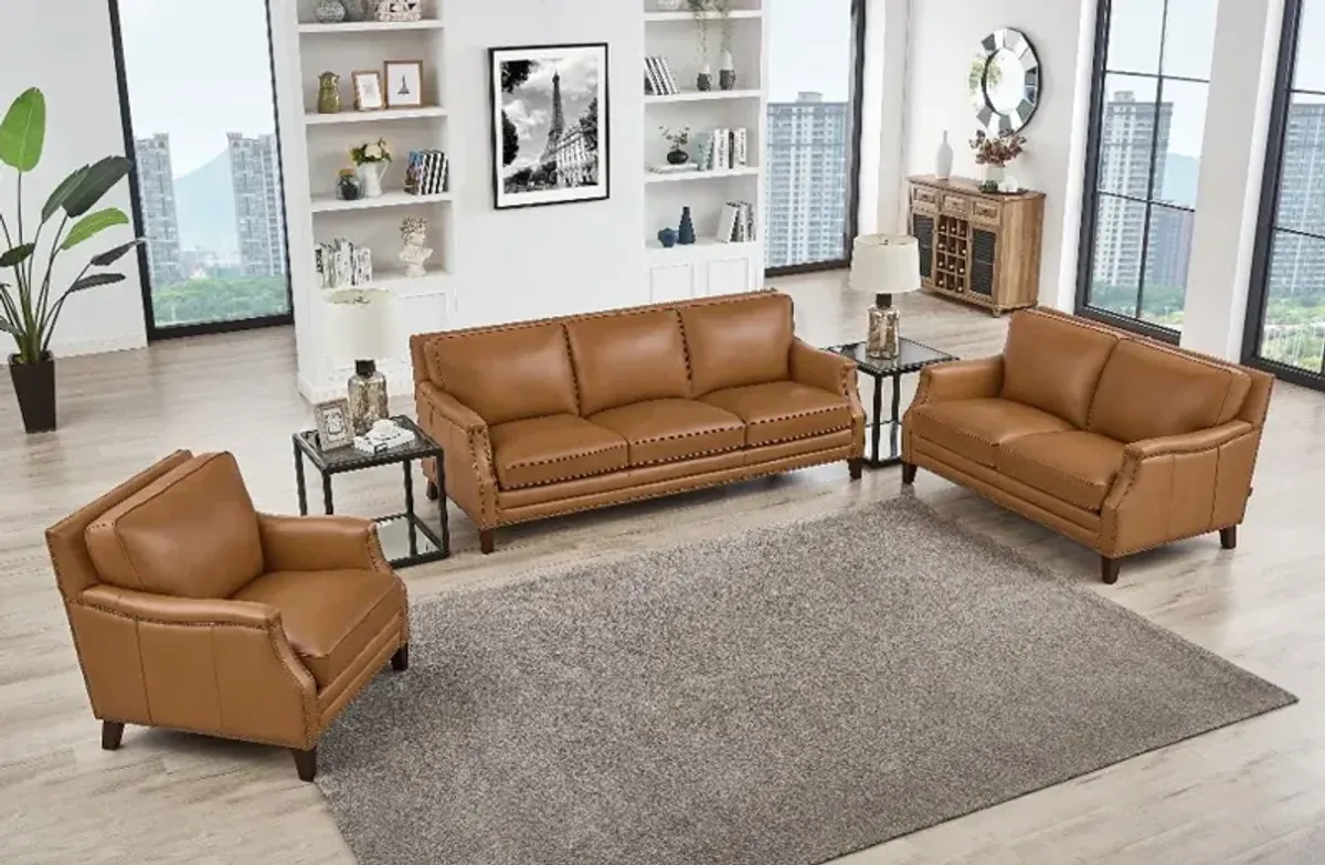 Romano Brown Leather 3 Piece Living Room Set