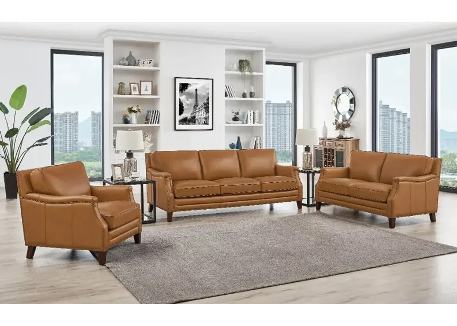 Romano Brown Leather 3 Piece Living Room Set