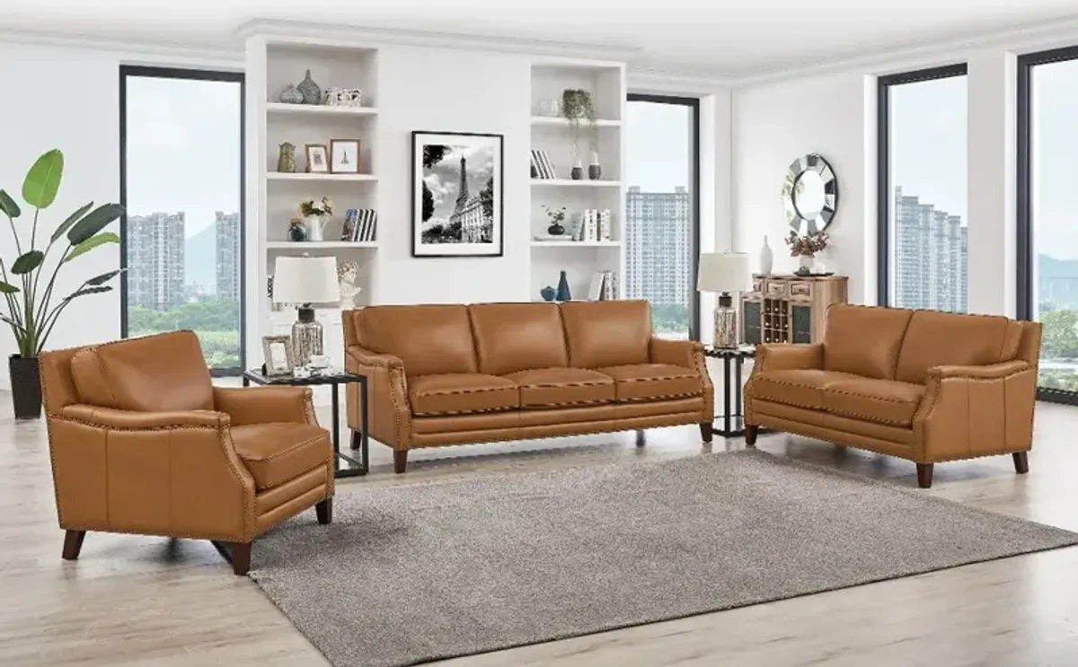 Romano Brown Leather 3 Piece Living Room Set