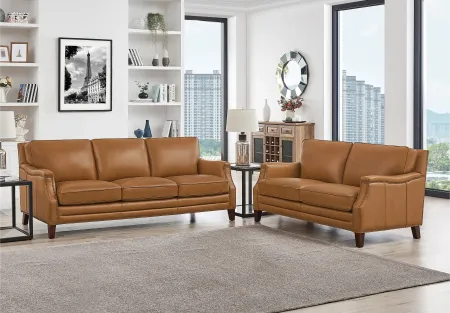 Romano Brown Leather 2 Piece Living Room Set - Sofa & Loveseat