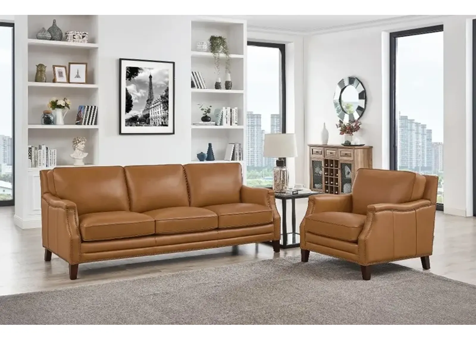 Romano Brown Leather 2 Piece Living Room Set - Sofa & Chair