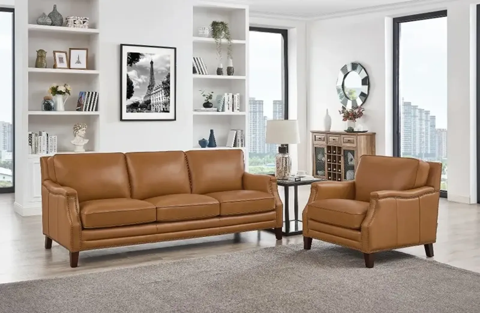 Romano Brown Leather 2 Piece Living Room Set - Sofa & Chair