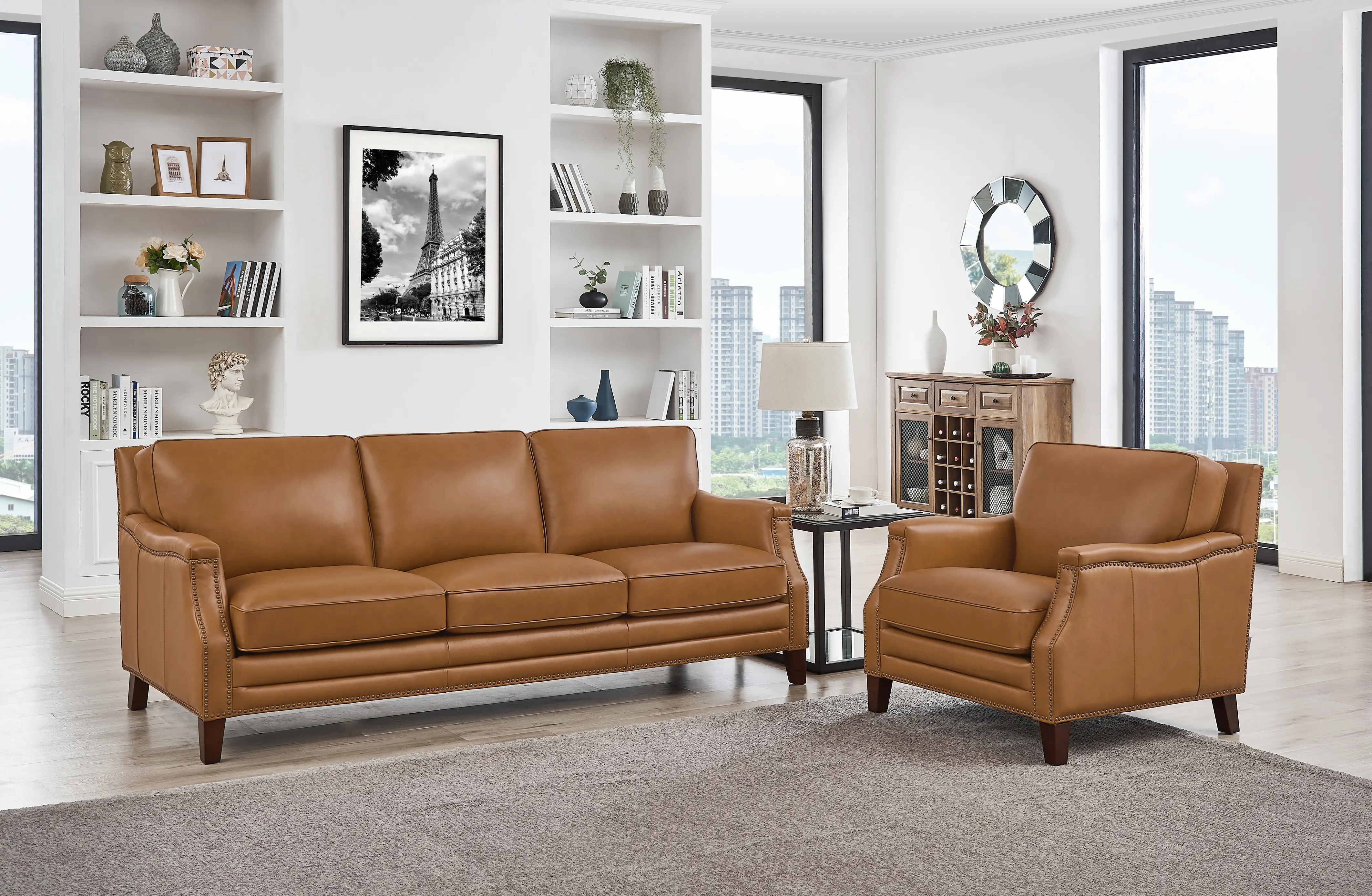Romano Brown Leather 2 Piece Living Room Set Sofa & Chair