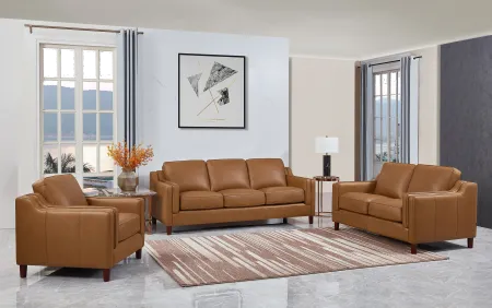 Ballari Cognac Brown Leather 3 Piece Living Room Set with Loveseat