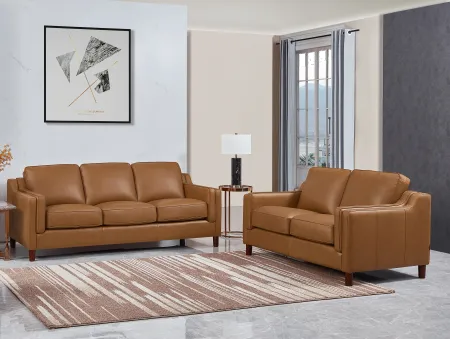 Ballari Cognac Brown Leather 2 Piece Living Room Set - Sofa & Loveseat
