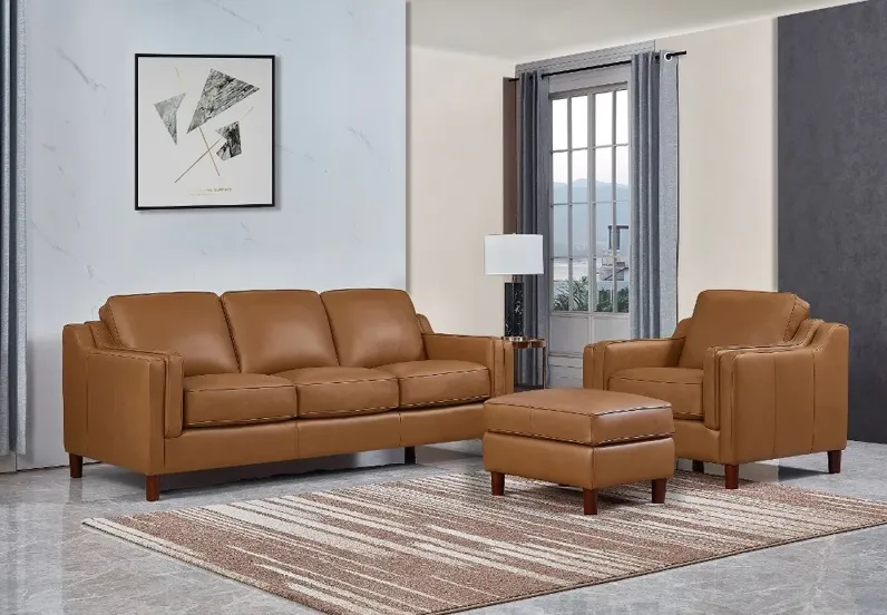 Ballari Cognac Brown Leather 3 Piece Living Room Set with Ottoman