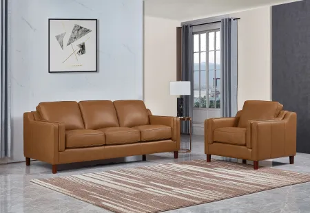 Ballari Cognac Brown Leather 2 Piece Living Room Set - Sofa & Chair