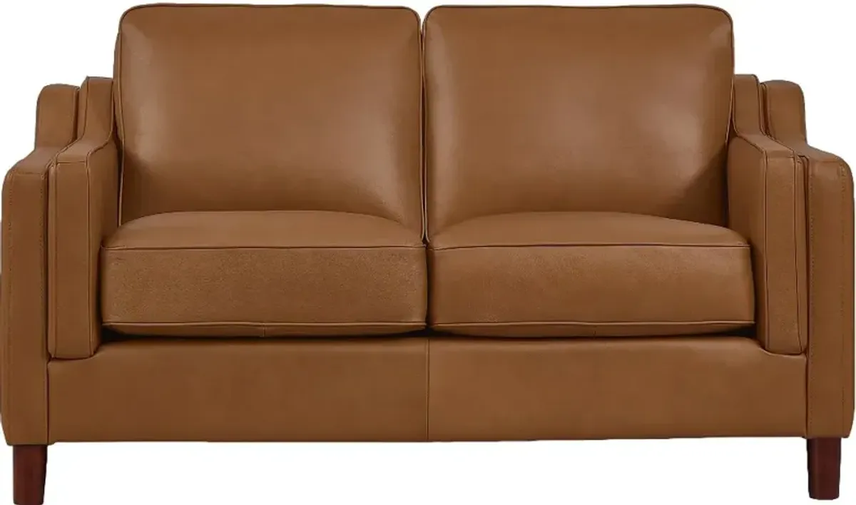 Ballari Cognac Brown Leather Loveseat