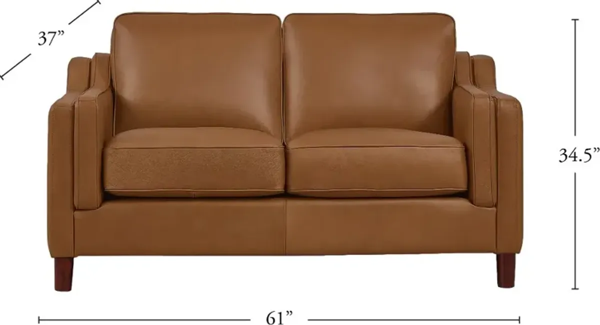 Ballari Cognac Brown Leather Loveseat