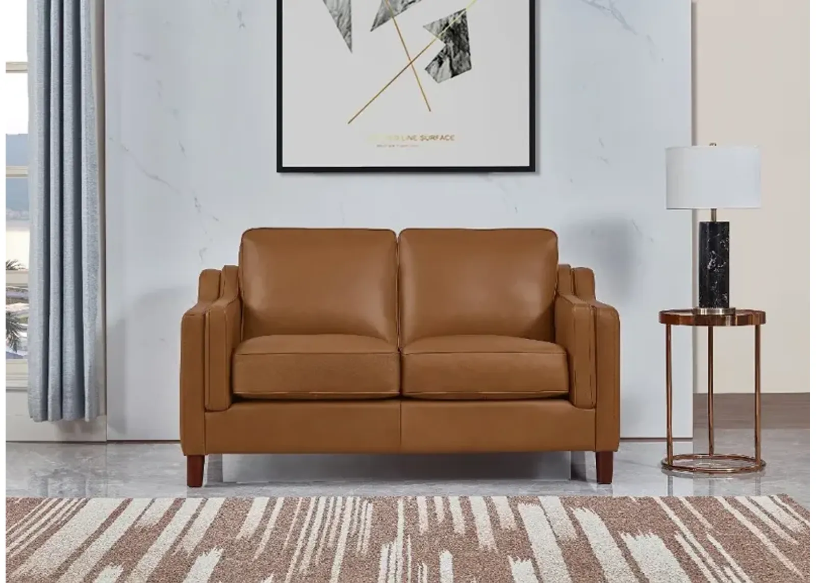 Ballari Cognac Brown Leather Loveseat