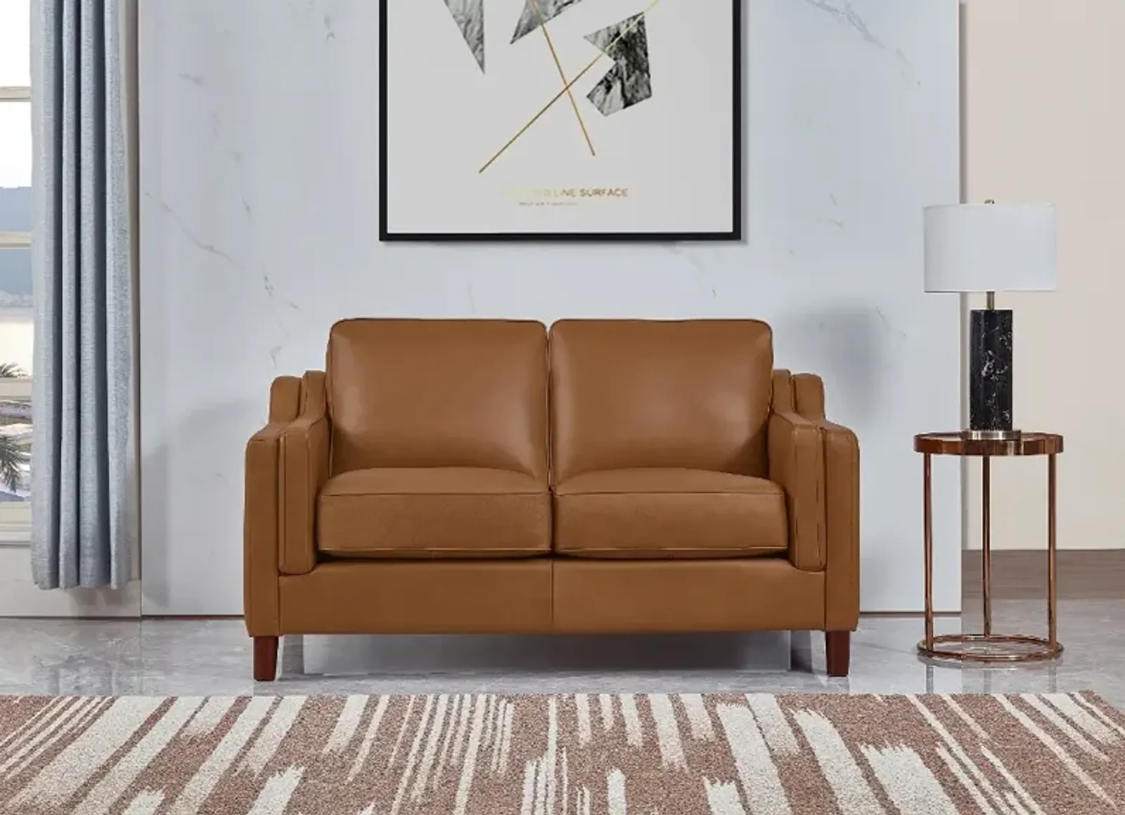 Ballari Cognac Brown Leather Loveseat