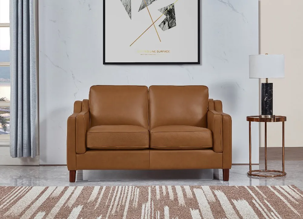 Ballari Cognac Brown Leather Loveseat