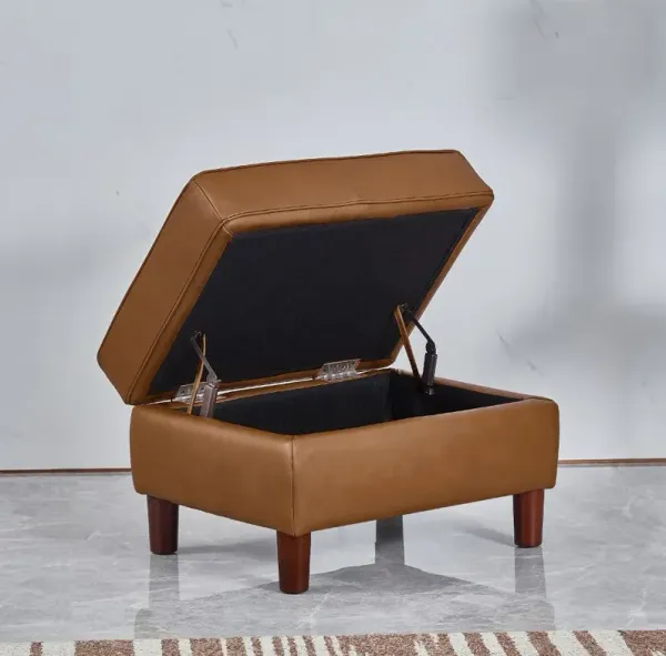 Ballari Cognac Brown Leather Storage Ottoman