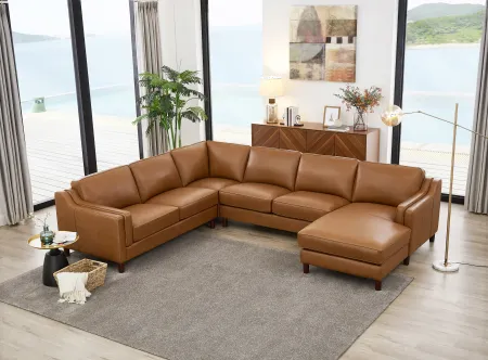 Ballari Cognac Brown Leather 4 Piece Sectional with Right-Facing...