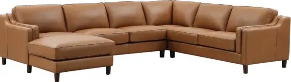 Ballari Cognac Brown Leather 4 Piece Sectional with Left-Facing Chaise