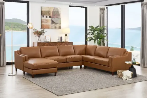 Ballari Cognac Brown Leather 4 Piece Sectional with Left-Facing Chaise
