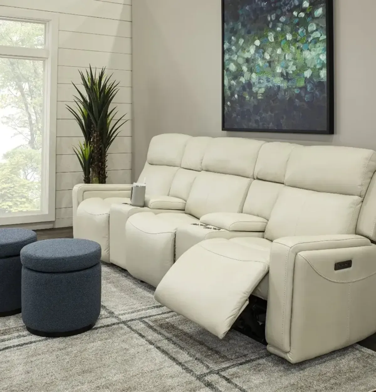 18 Inch Sunny Blue Gray Round Ottoman