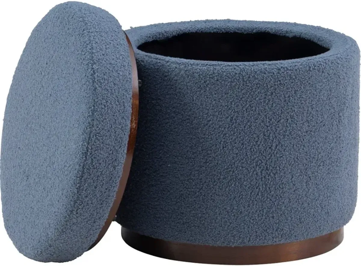 18 Inch Sunny Blue Gray Round Ottoman
