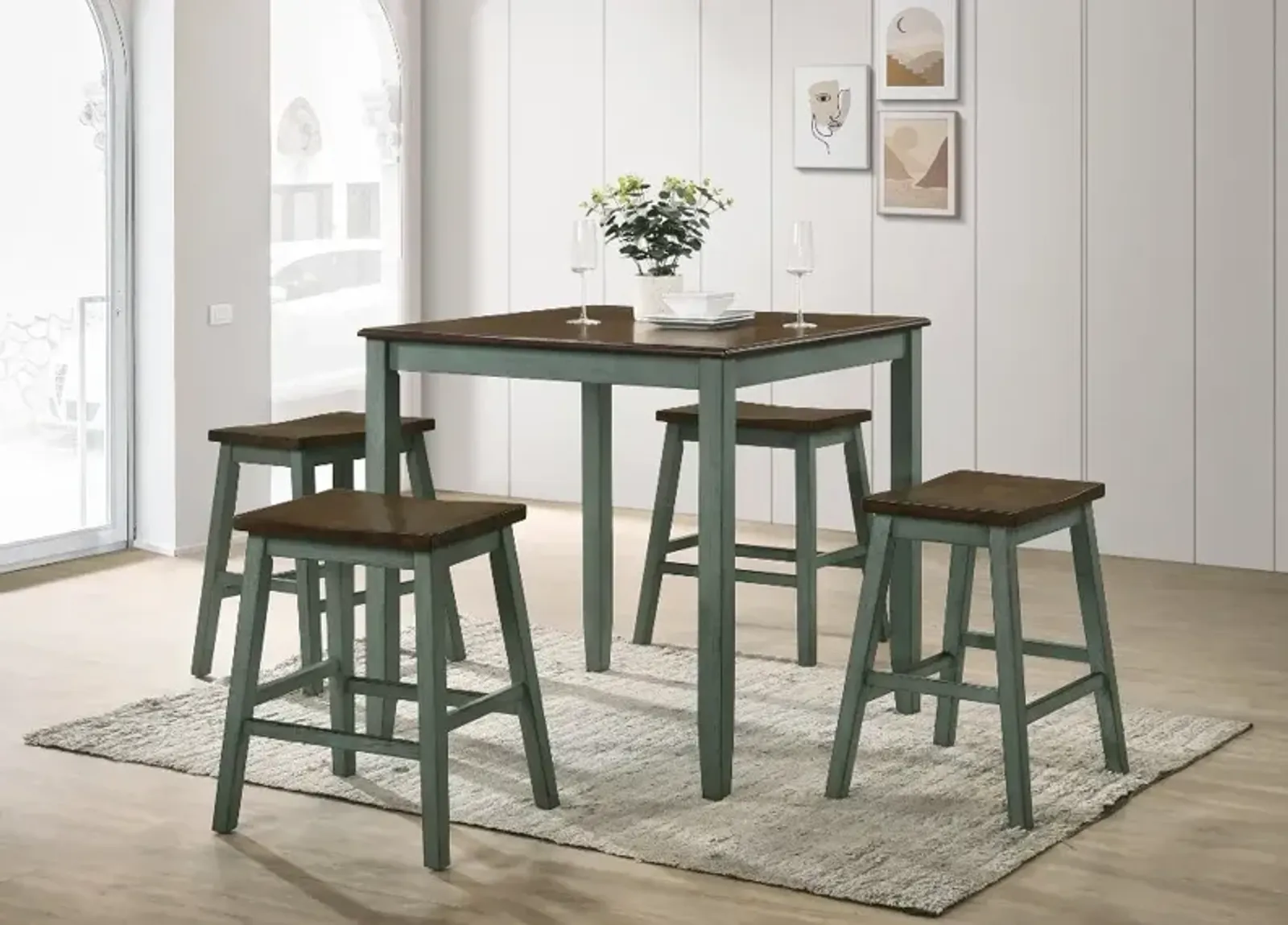 Silva Antique Green 5 Piece Counter Height Dining Set