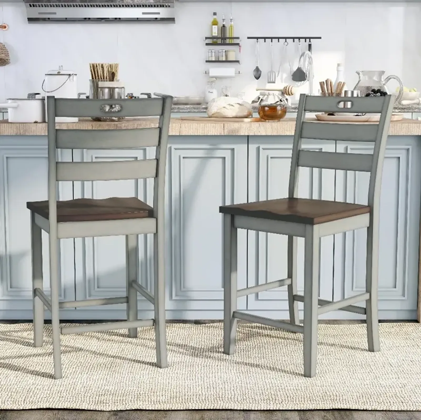 Elda Light Gray Counter Height Stool, Set of 2