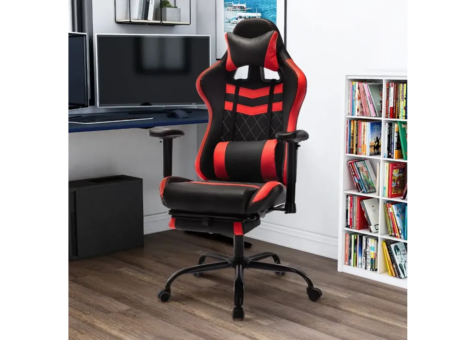 Nosse Faux Leather Red and Black Swivel Gaming Chair