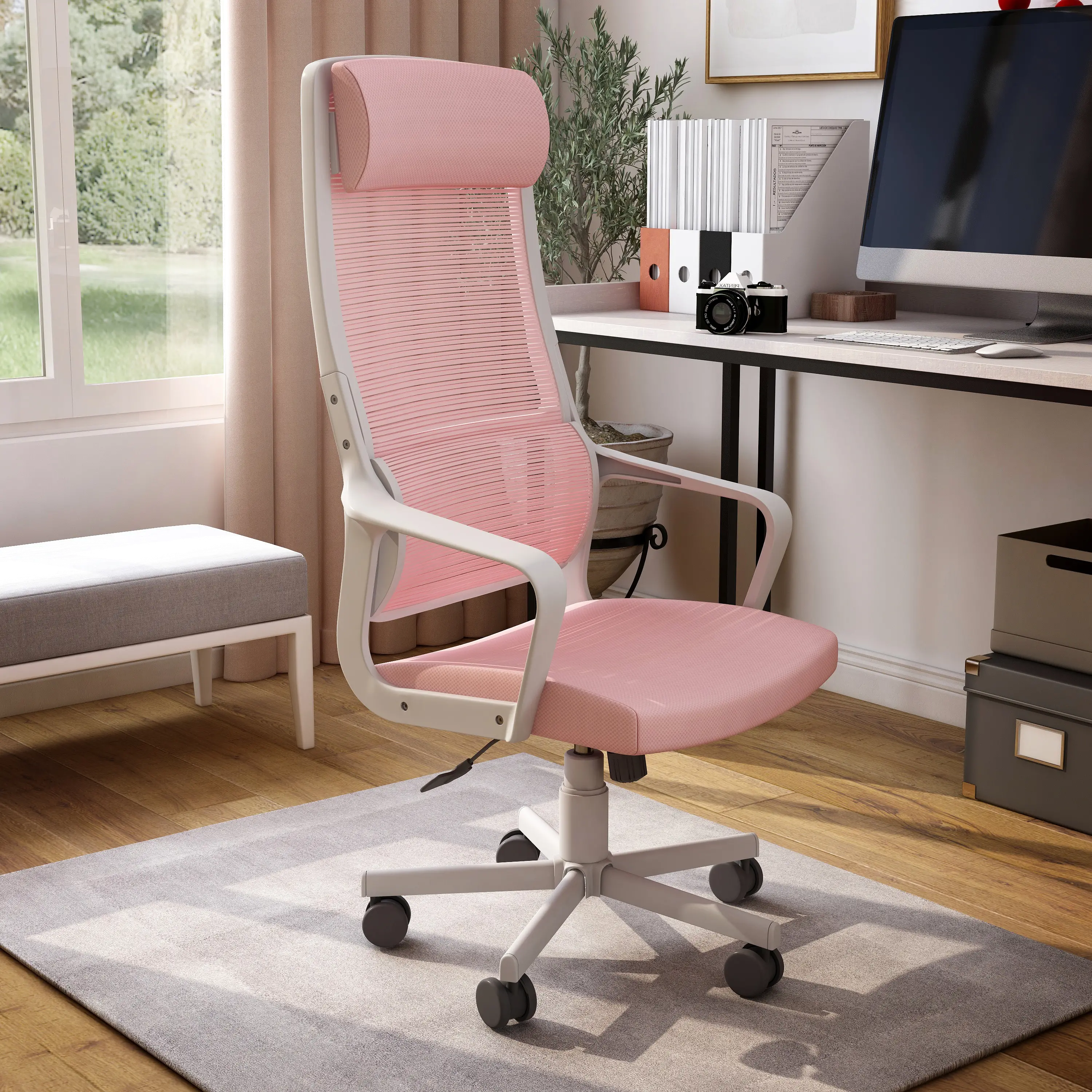 Tilah Metal and Mesh Pink Adjustable Office Chair