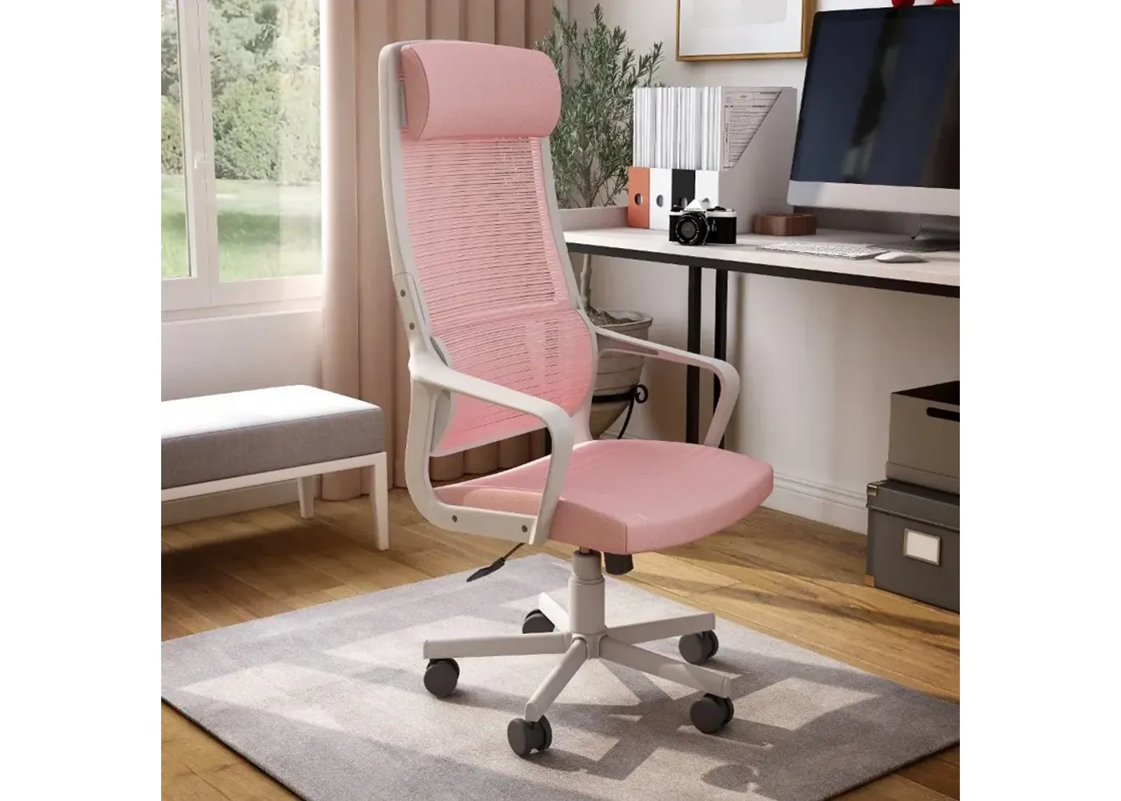 Tilah Metal and Mesh Pink Adjustable Office Chair