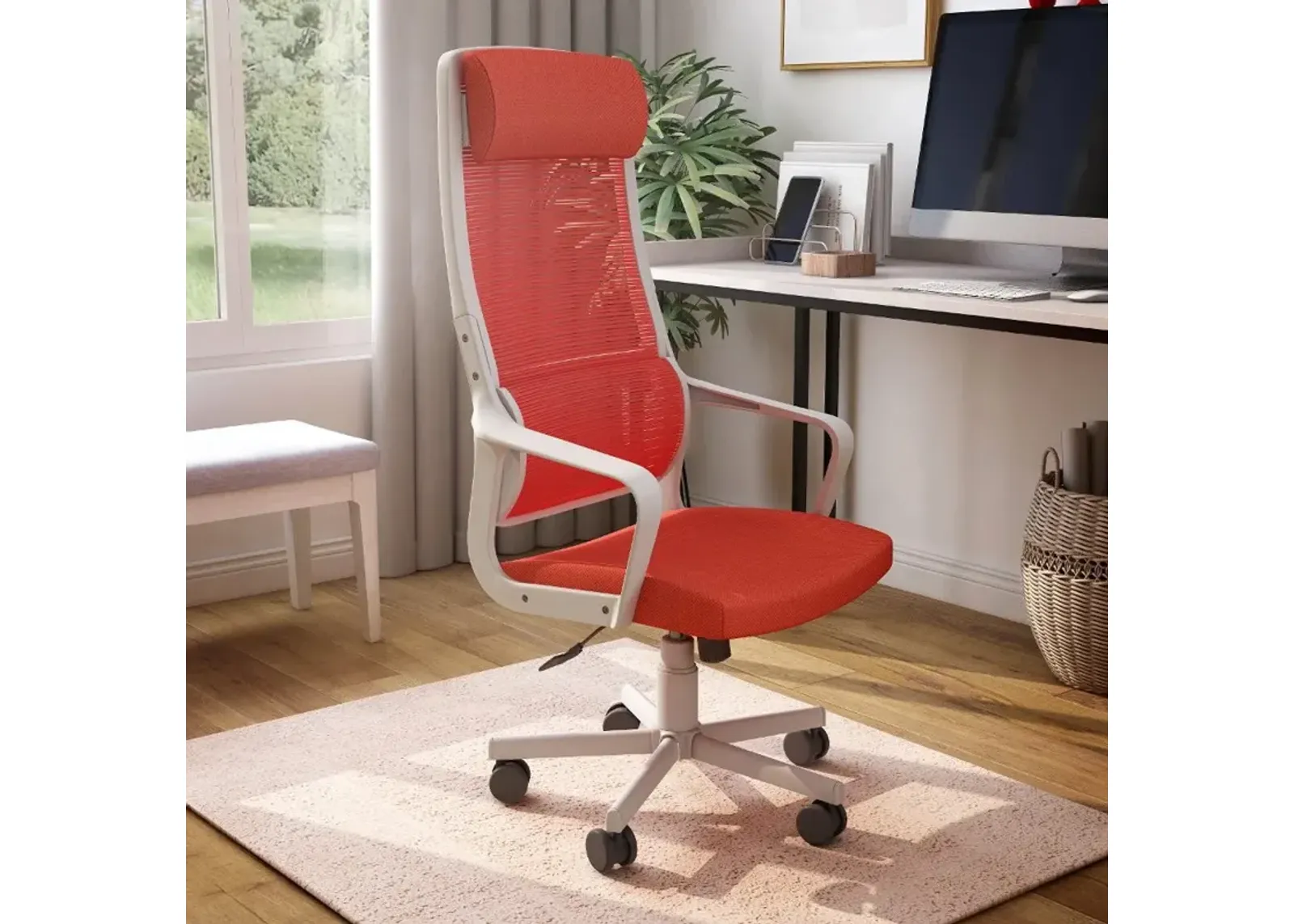 Tilah Metal and Mesh Red Adjustable Office Chair