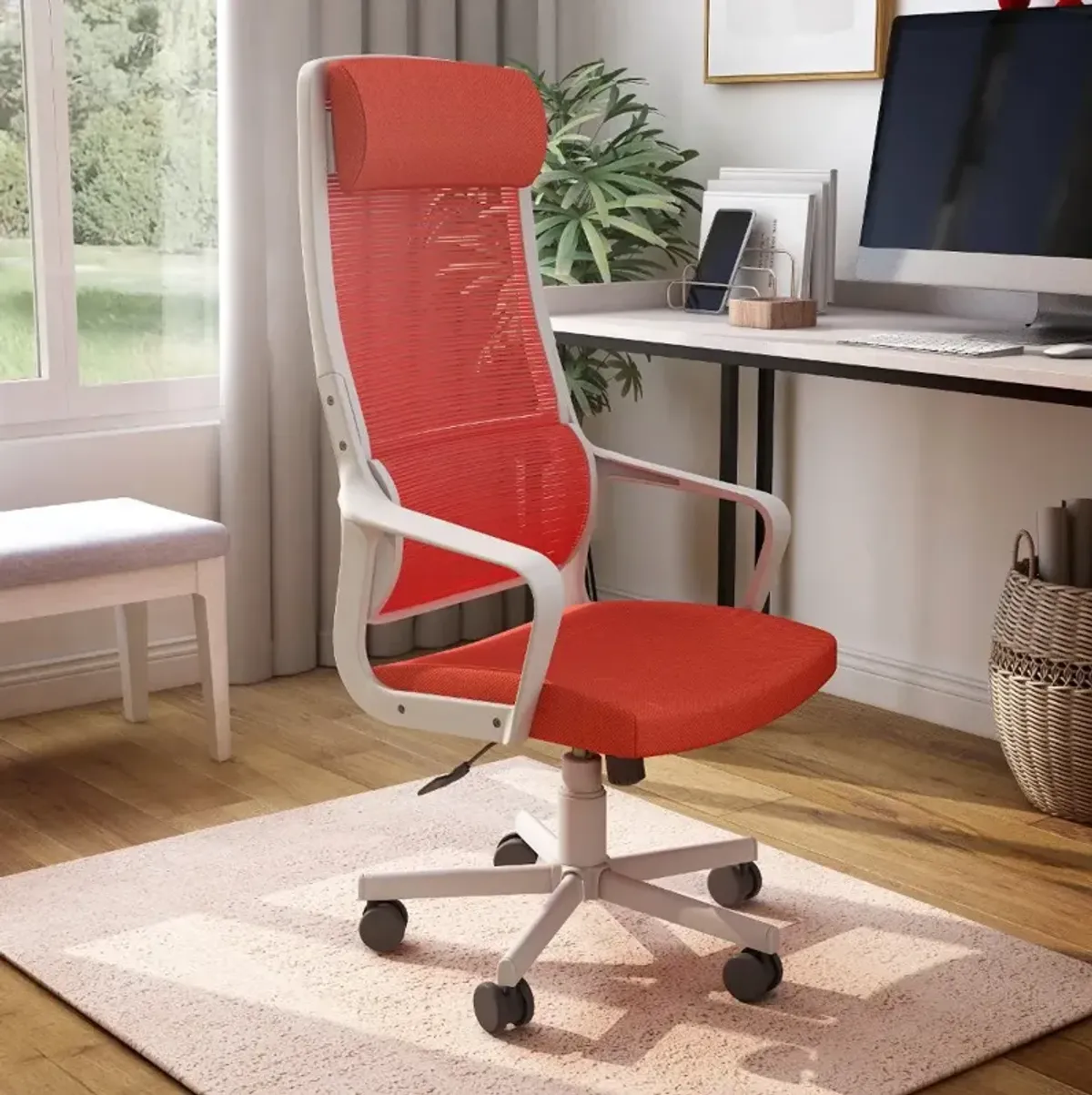 Tilah Metal and Mesh Red Adjustable Office Chair