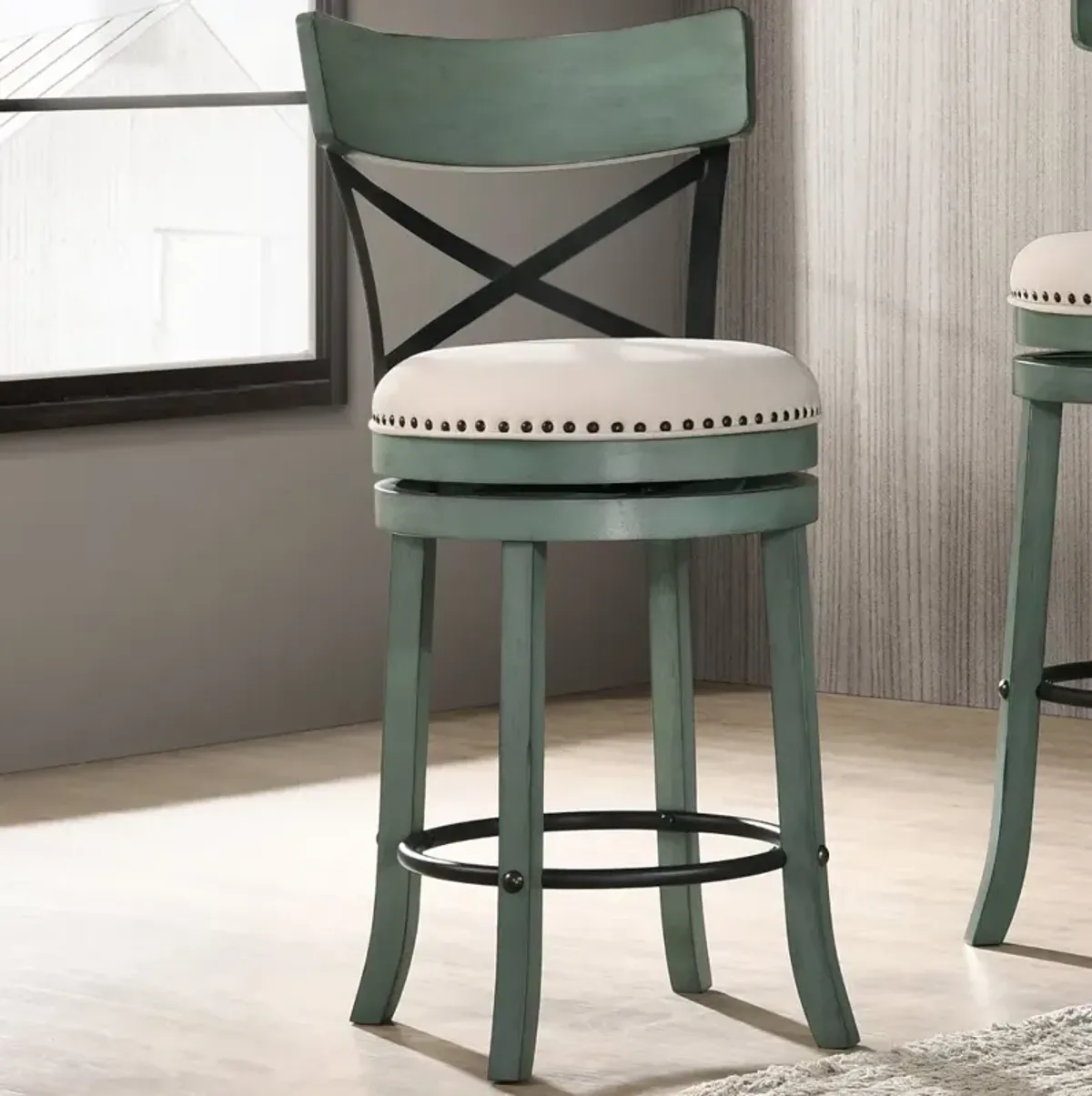 Shae Antique Green Counter Height Swivel Stool, Set of 2