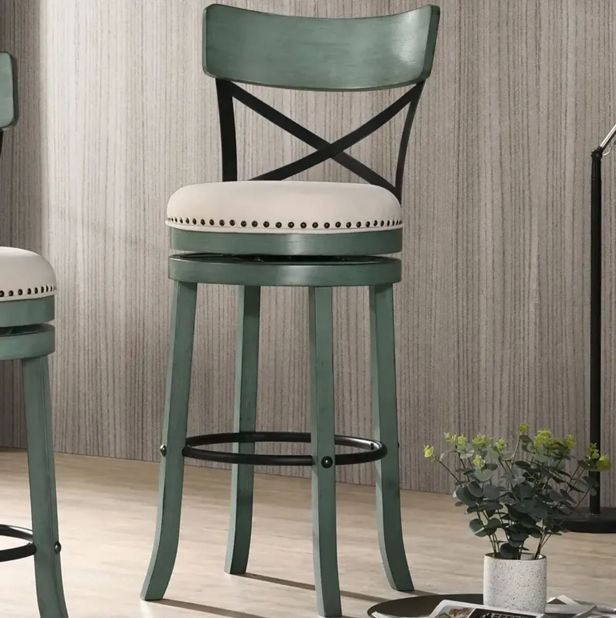 Shae Antique Green Swivel Bar Stool, Set of 2