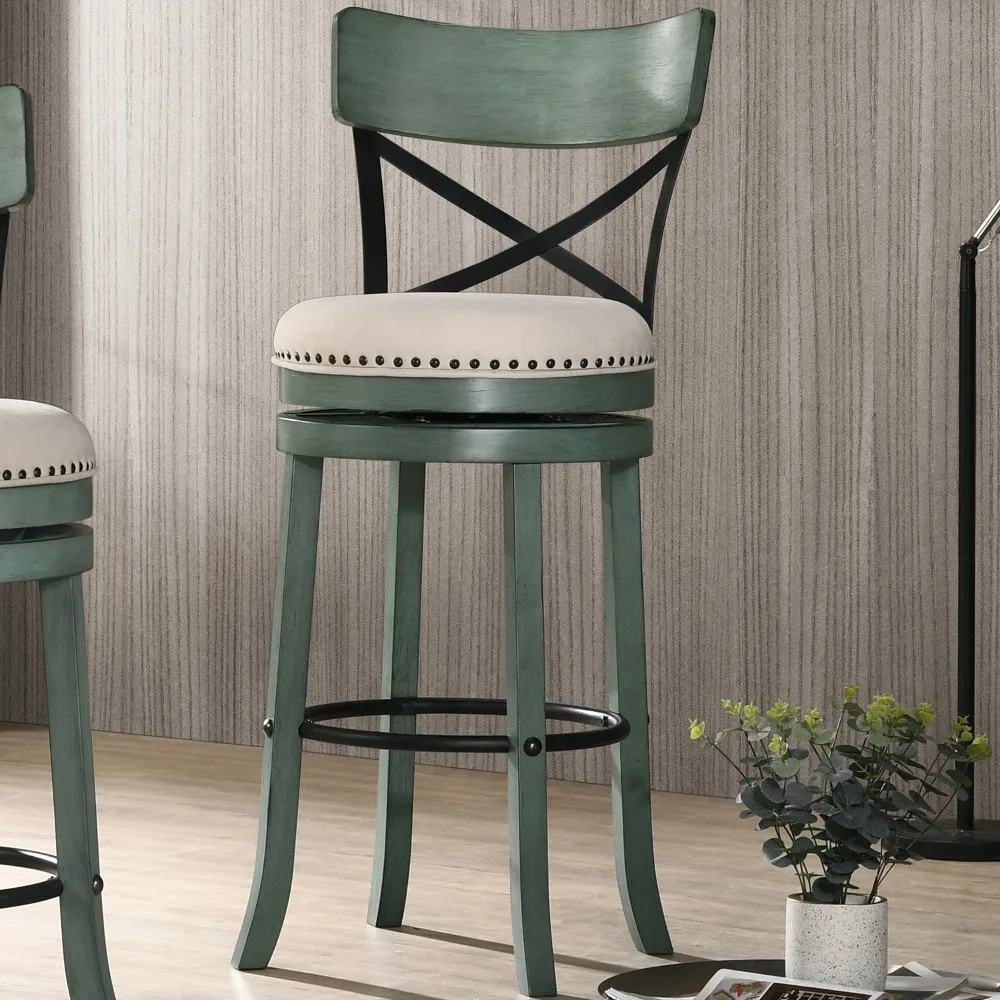 Shae Antique Green Swivel Bar Stool, Set of 2