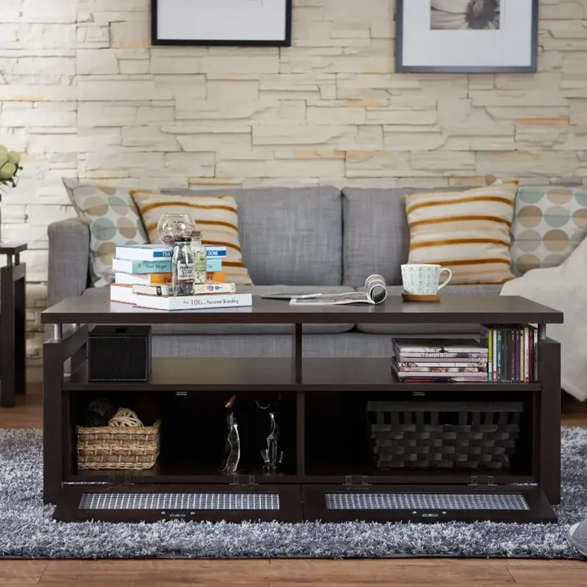 Tayler Espresso Brown Storage Coffee Table