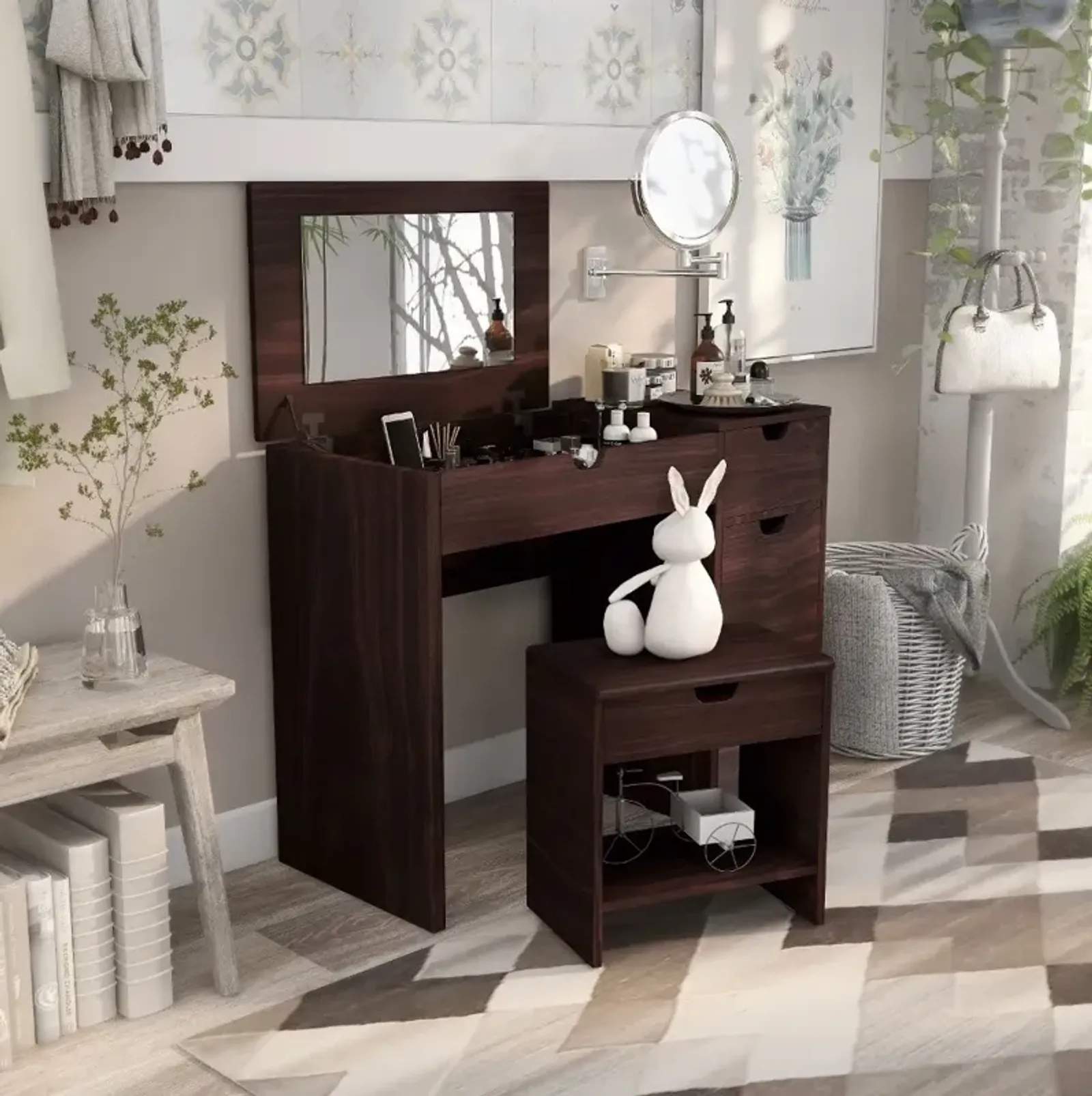 Astro Walnut Brown 2 Piece Vanity Set