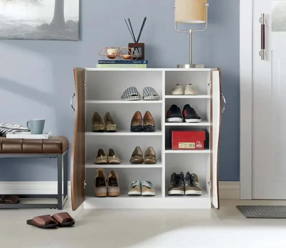 Olivieri White and Brown Shoe Cabinet