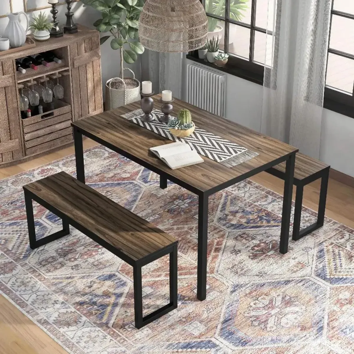 Caritina Walnut Brown 3 Piece Counter Height Dining Set