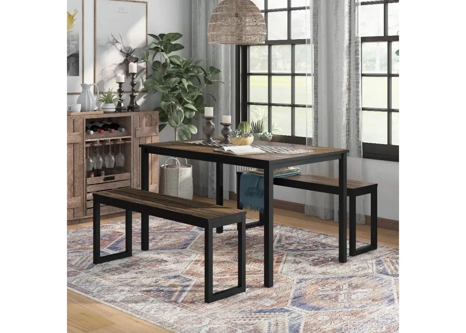 Caritina Walnut Brown 3 Piece Counter Height Dining Set