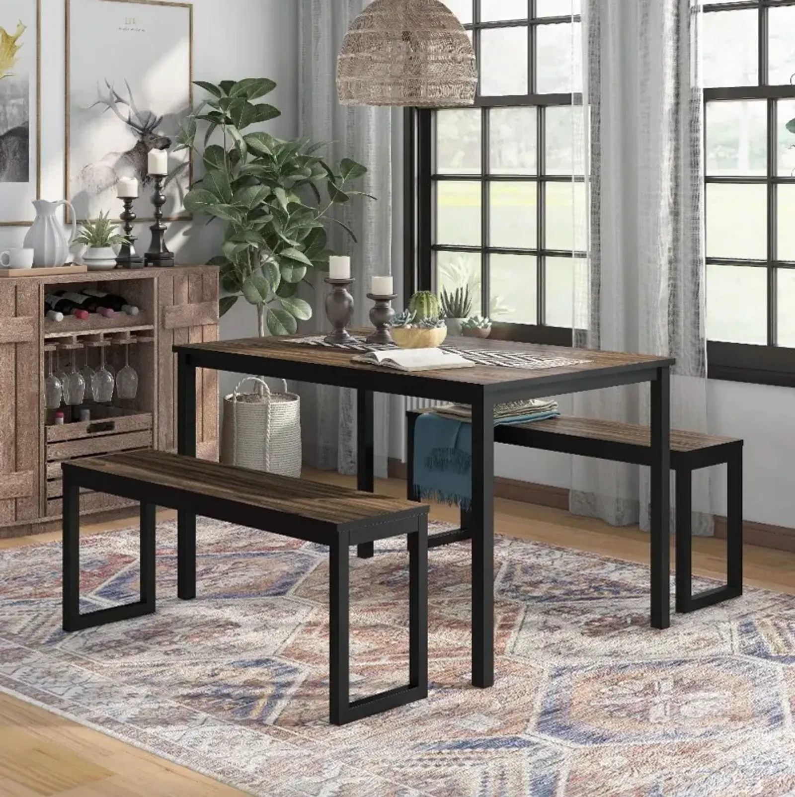 Caritina Walnut Brown 3 Piece Counter Height Dining Set