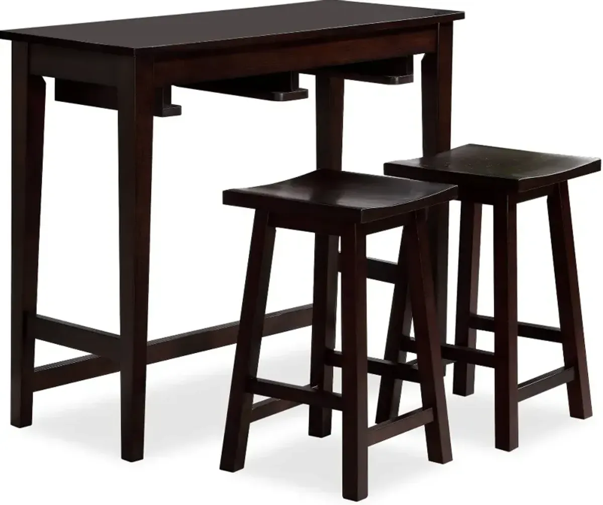 Elda Espresso Brown 3 Piece Counter Height Dining Set