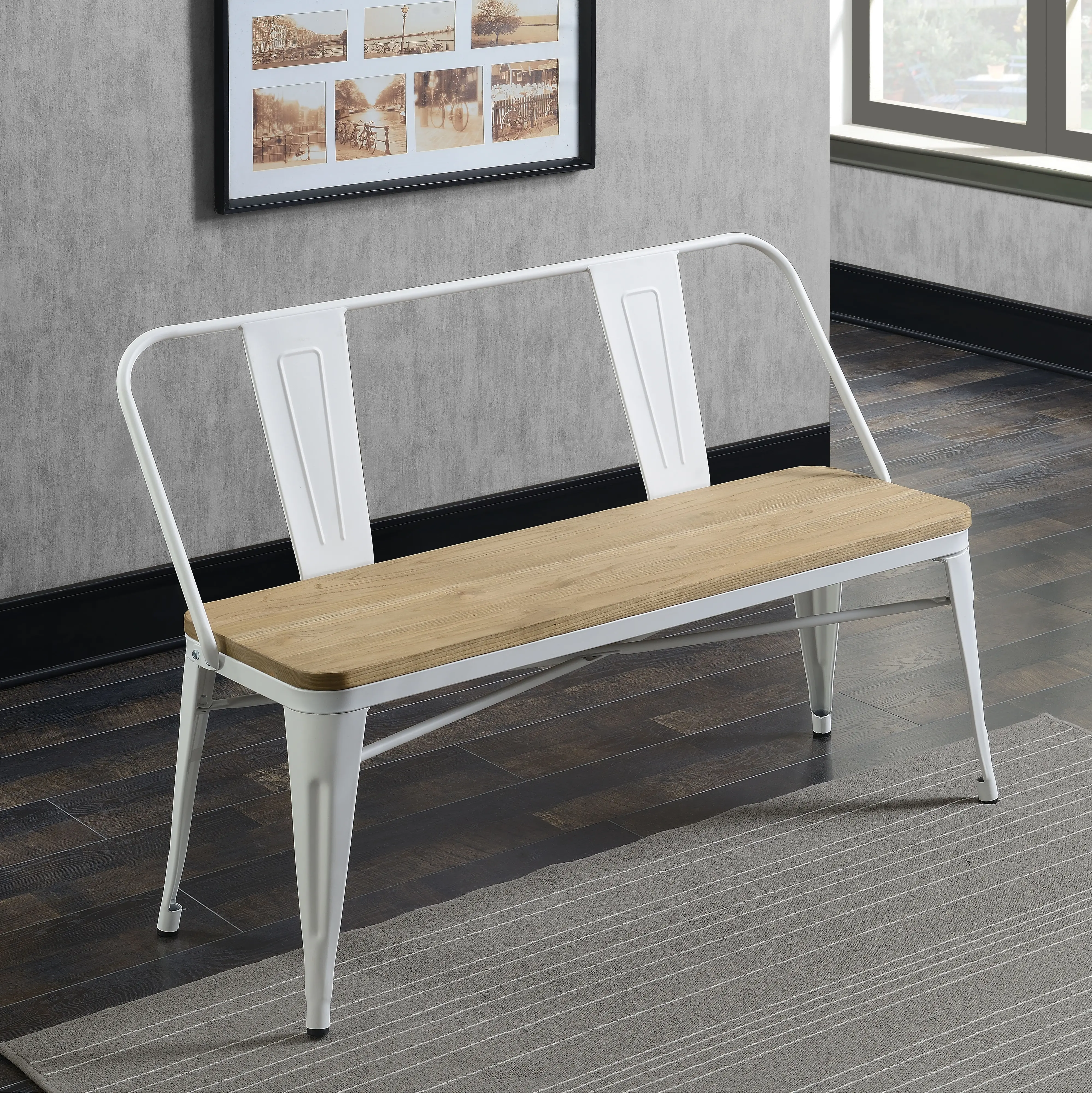 Mayfield White Metal Dining Bench