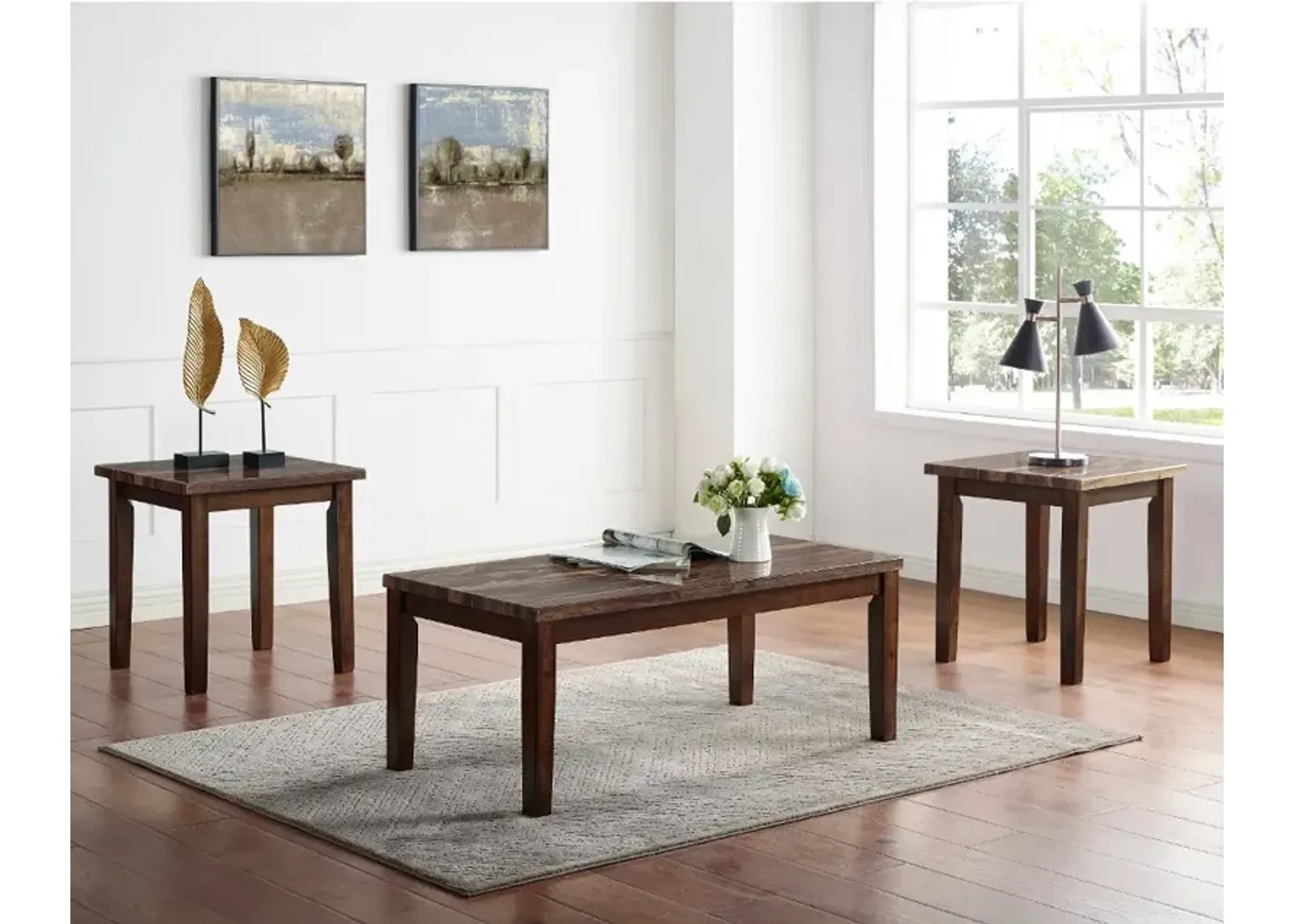 Korlyn Walnut Brown 3 Piece Coffee Table Set