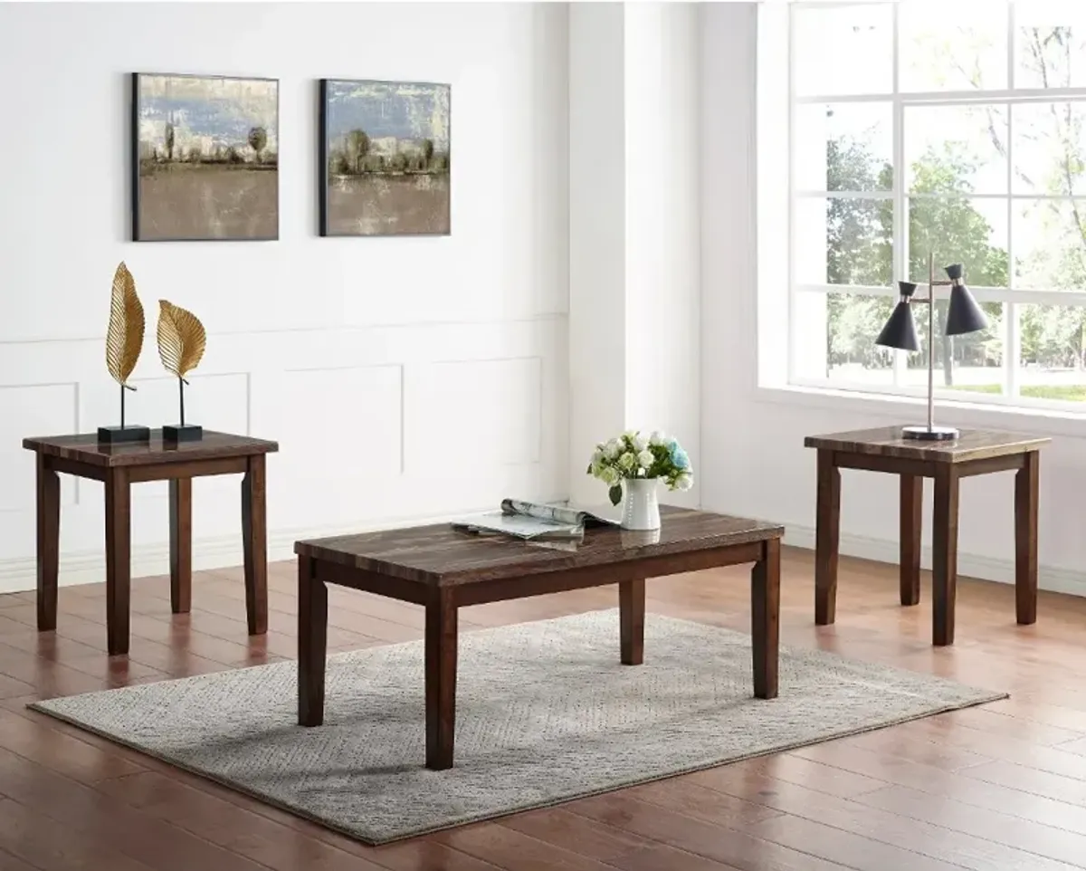 Korlyn Walnut Brown 3 Piece Coffee Table Set