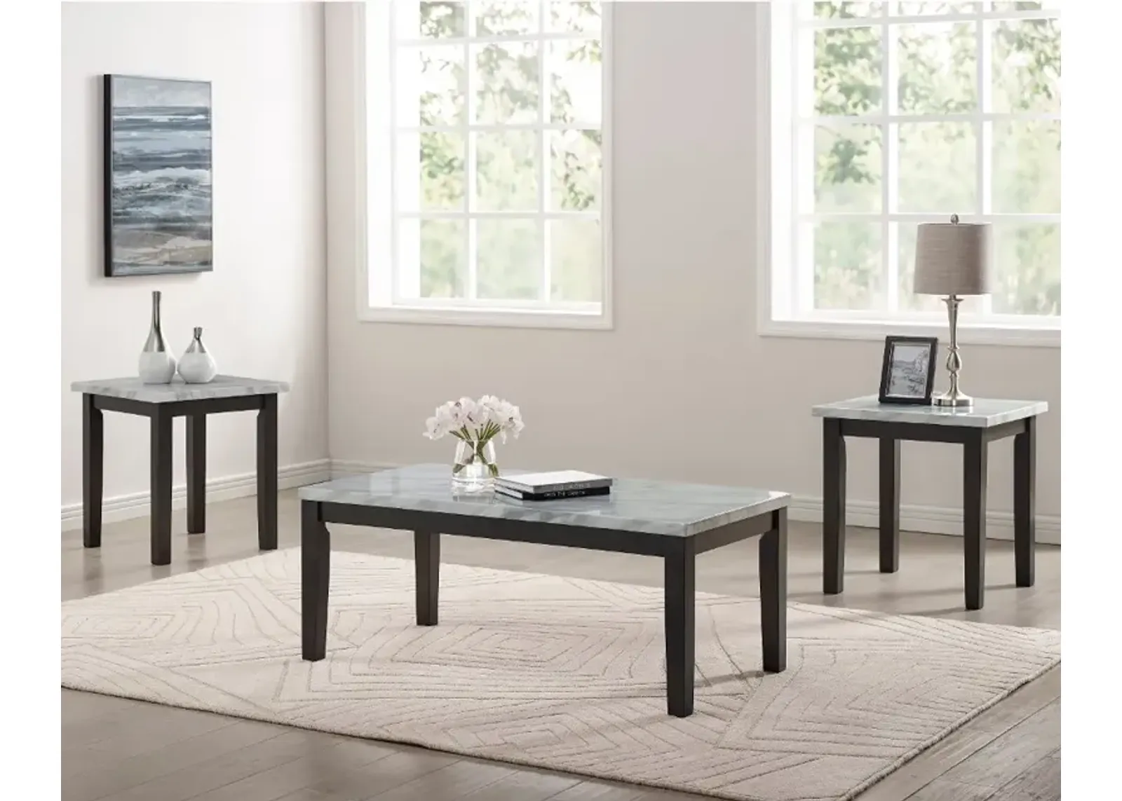 Korlyn White and Brown 3 Piece Coffee Table SEt