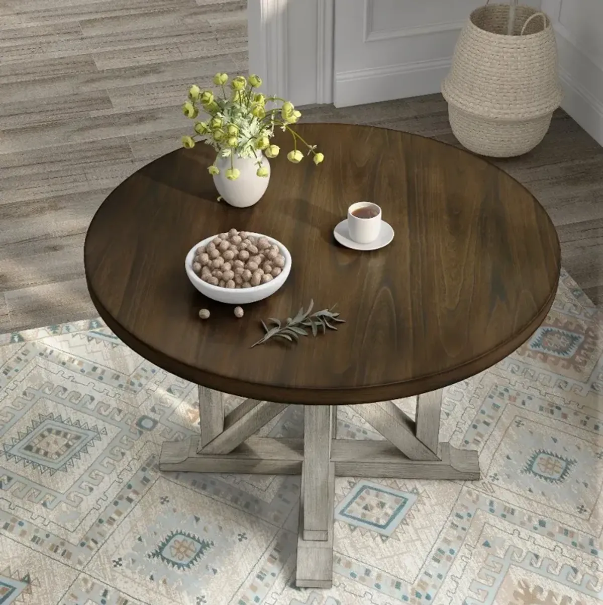 Kadda Antique White Round Dining Table