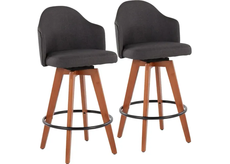 Ahoy Swiveling Gray Counter Stool with Walnut Legs, Set of 2