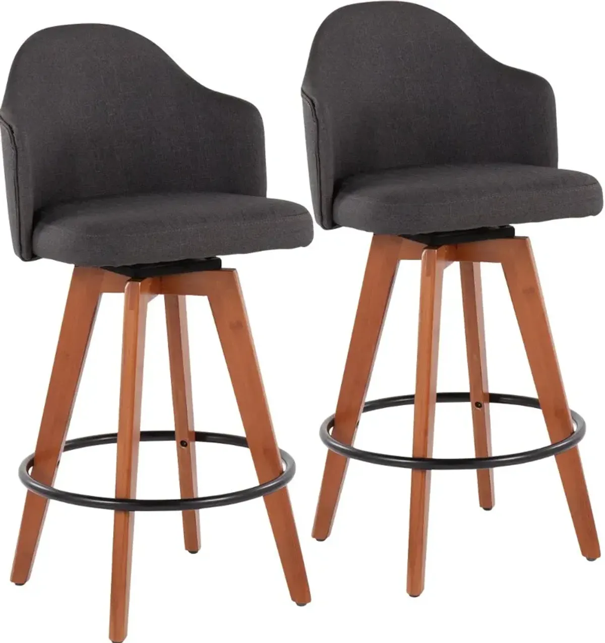 Ahoy Swiveling Gray Counter Stool with Walnut Legs, Set of 2