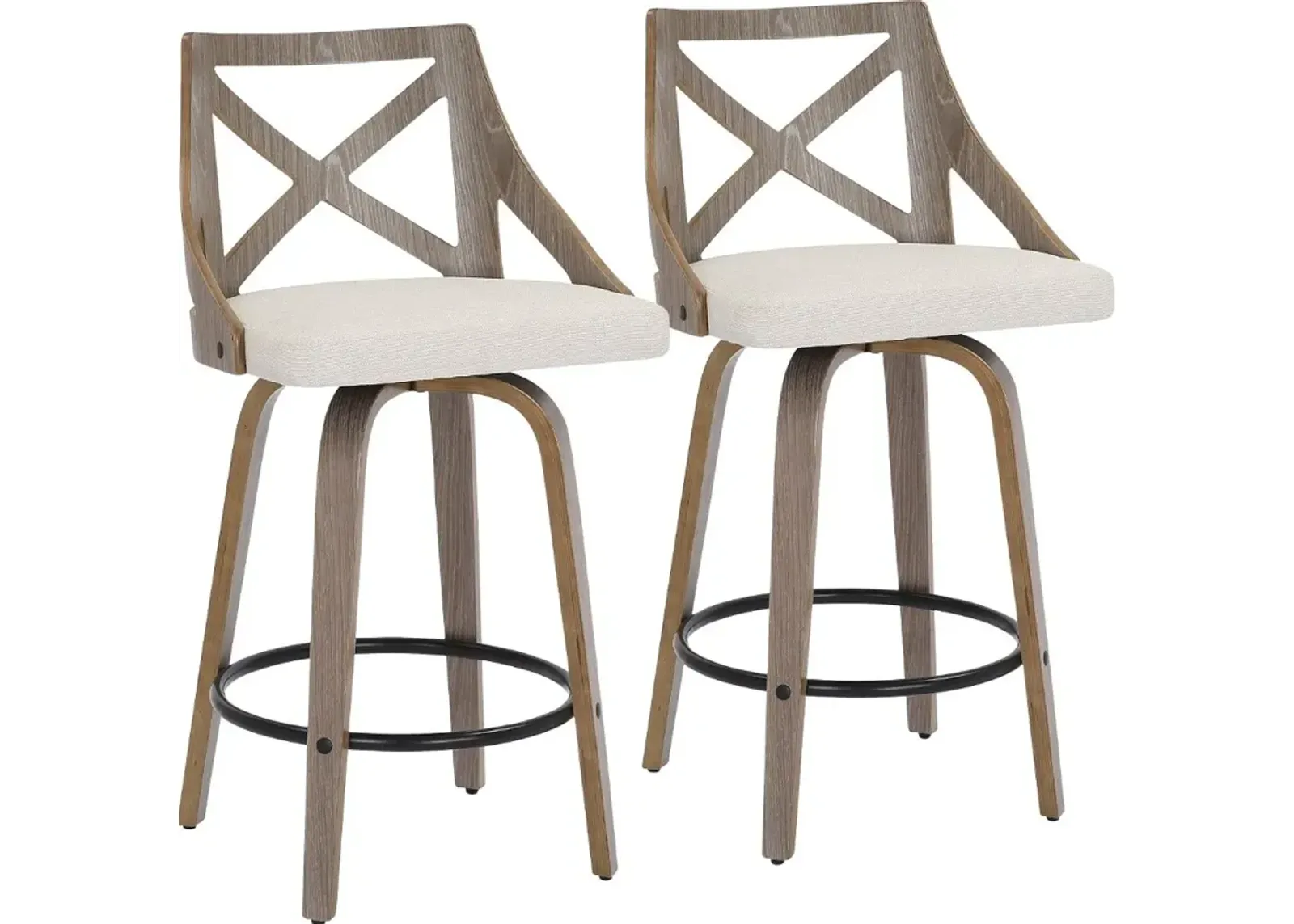 Charlotte Cream & Light Gray Wood Counter Stool, Set of 2