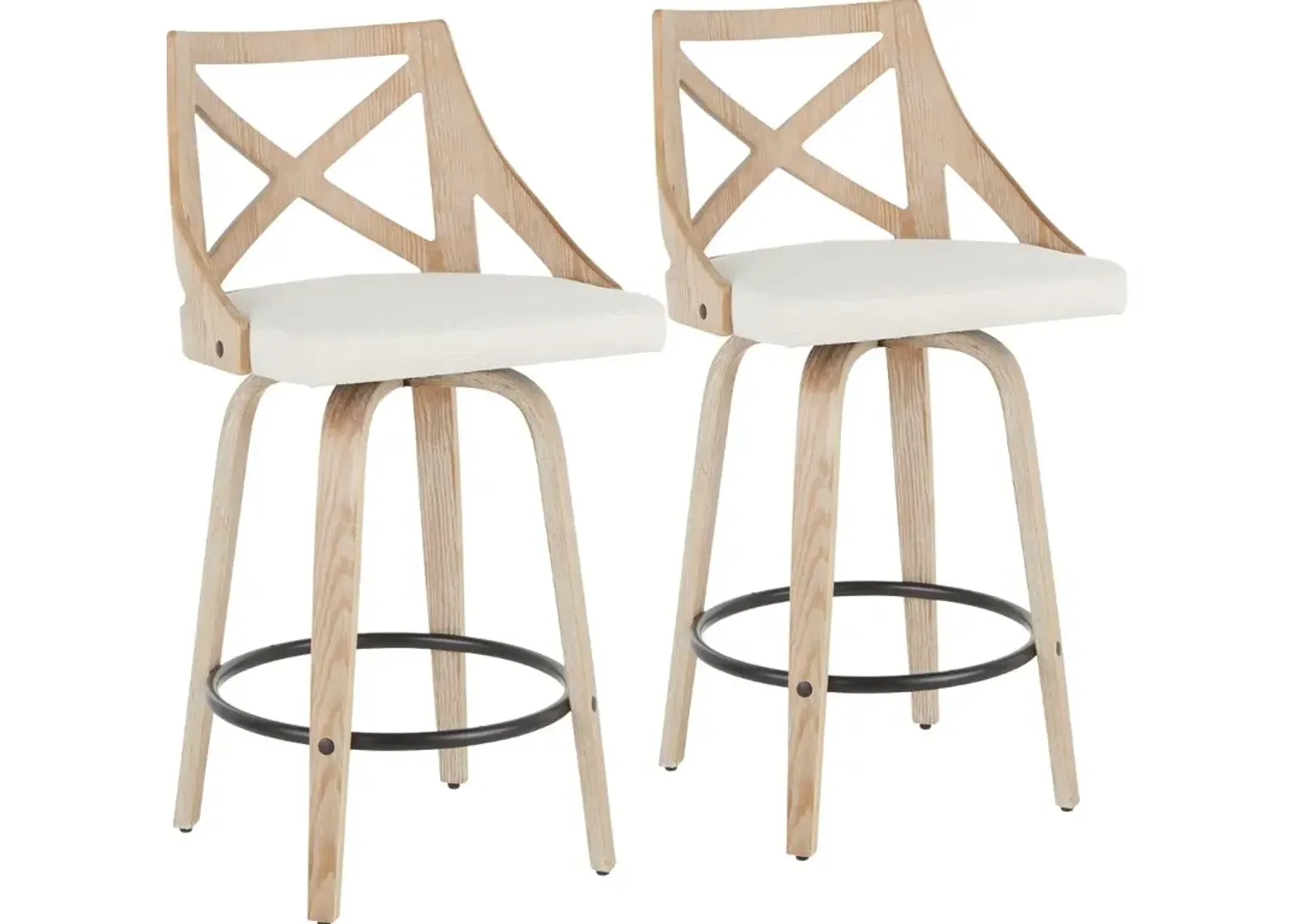 Charlotte Cream & White-Washed Wood Counter Stool, Set of 2